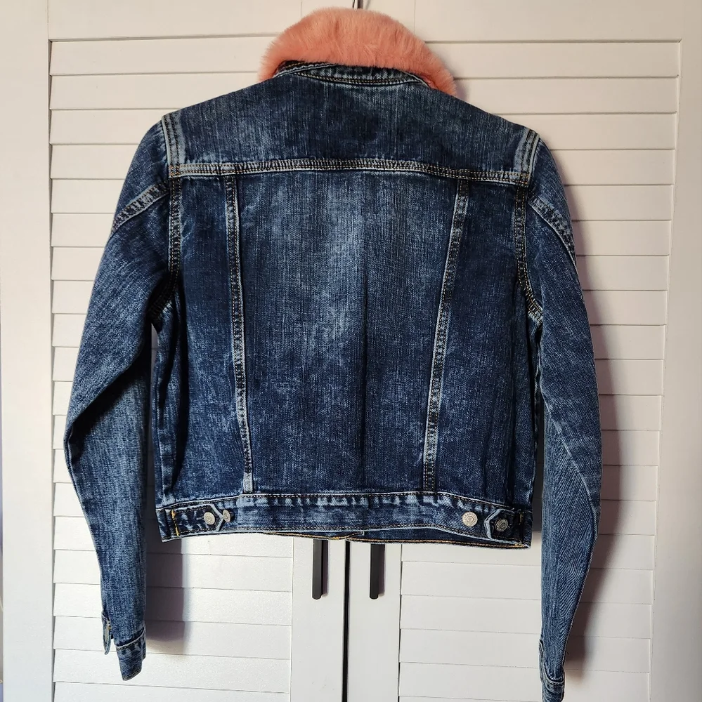Gymboree Blue Jean Jacket with Pink Faux Fur Collar